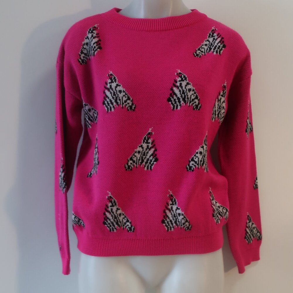 NWI Womens The Tellier (Item- 304) Pink Black White Zebra Print Crew Sweater M​